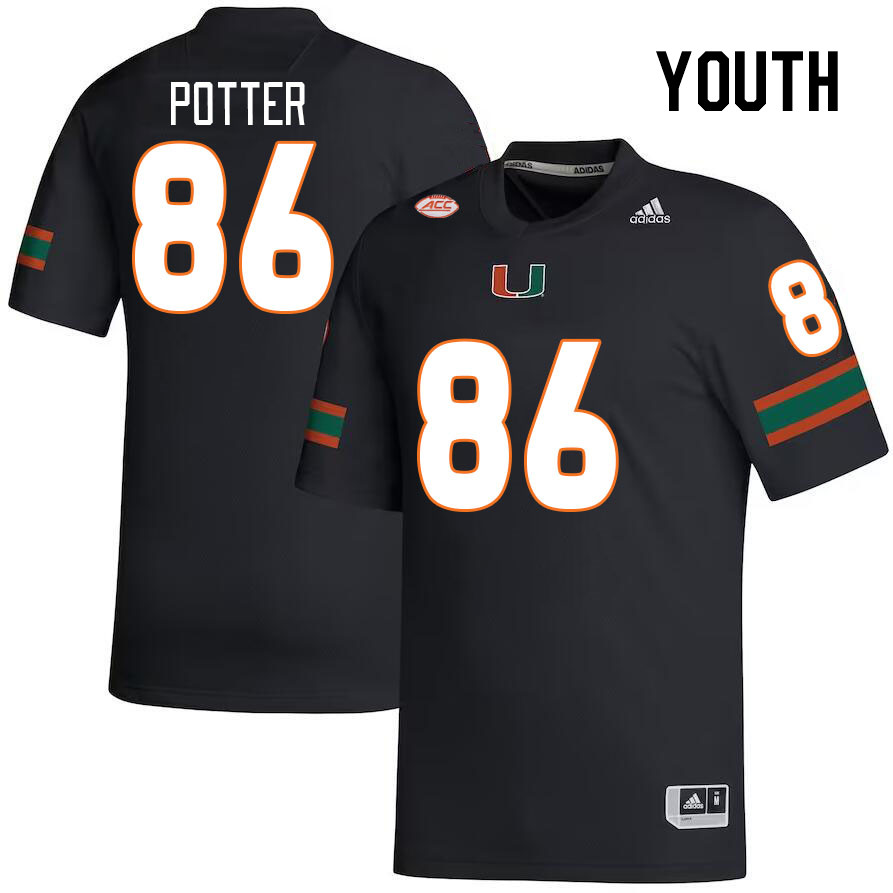 Youth #86 Fred Potter Miami Hurricanes College Football Jerseys Stitched-Black